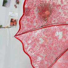 مظلة شفافة قابلة للطي من مادة البي في سي بإطار موجي عتيق - مظلة مطر قابلة للطي شفافة ثلاثية الطي - مناسبة للتصوير الفوتوغرافي والسفر والأميرات، متعددة الألوان، مناسبة لعيد الحب للرجال والنساء، للاستخدام في الصيف والشاطئ والسفر والربيع، هدايا لوصيفات العروس، ديكور الغرفة والشقة - وردي - مشاهدة 5