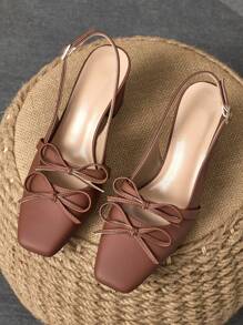 1 Pair Women's Square Toe Backless Buckle High Heel Shoes, Sexy Fashion Model Runway 7CM Chunky Heel Pumps, Suitable For Wedding, Party, Formal Occasions