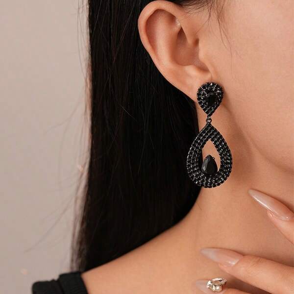 1 Pair Zirconia Oval Water Drop Earrings, Unique European & American Style, High-End Elegant Earrings For Women