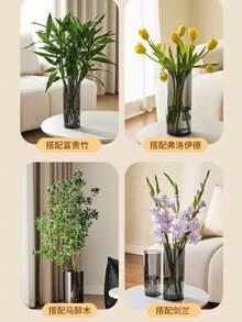 塑料透明灰色花瓶，高透明度仿玻璃花桶，花店花桶，水培大花瓶，水培植物，亚克力花瓶，节日装饰，不含鲜花 - 透灰 - 查看 3