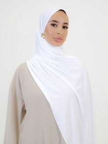 1 pieza Hiyab de jersey premium para mujer, hiyab de punto de modal de alta calidad con diseño minimalista clásico de unicolor elegante y casual con borde, estilo turbante largo adecuado para la vida diaria, salidas y reuniones