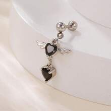 1 件简约黄铜方晶锆石心形天使翅膀流苏吊坠女士耳环耳骨耳钉日常佩戴 - 彩色 - 查看 2