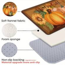 1pc Thanksgiving Autumn Theme Decor Multi-Color Pumpkin & Sunflower Print Holiday Doormat, Soft Non-Slip Absorbent Washable Kitchen Mat, Festive Cozy Entryway Rug, Rectangular Low Pile Holiday Home Decor Mat For Living Room, Bedroom, Kitchen, Laundry Room, Bathroom