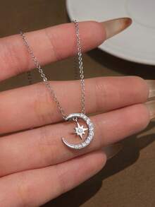 1 件精致满钻星月锁骨项链 S925 纯银女士精致项链精美珠宝礼物派对礼物生日礼物约会必备品 - 星月項鍊 - 查看 2
