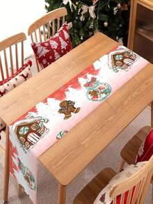 1/5/7/60pcs Pink Series Christmas Placemat/Table Runner Set, Gingerbread Man, Wish Bottle, House Pattern Table Runner, Winter Kitchen Table Decoration, Suitable For Family Gatherings, Holiday Gatherings, Kitchen Dining Rooms, Table Decoration.