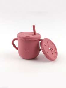 2 Lids Children's Silicone Straw Water Bottle With Snack Lid, Anti-Drop Water Bottle, Baby Double-Ear Silicone Water Bottle, Silicone Learning Drinking - Multicolor - View 13