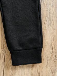 Toddler Letter Print Warm Crew Neck Sweatshirt And Pants Set - Black - View 6