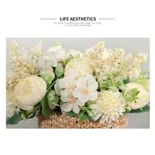 4pcs Artificial Flowers Wedding Silk Hydrangeas Flowers For Bride Hand Silk Blooming Peony Fake Flowers White Home Decoration - trắng - Xem 2