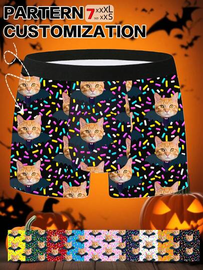 1pc Customizable Cute Pet Printed Underwear, Add Your Own Photo Design Your Exclusive Underwear, Comfortable Underwear Is The Best Gift For Boyfriend, Husband, Father, Valentine's Day Gift, Birthday Gift.