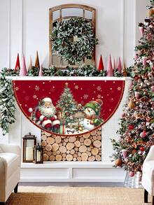 1pc Merry Christmas Fan-Shape Banner, Polyester Santa Claus Snowman Outdoor Banner, 2025 Christmas Decorations For Home Garden Fence, Yard Bunting Flag, Xmas Party Supplies