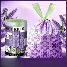 100pcs Tearless Drawstring Trash Bags, Economic Household Pack, Thick Portable Large Size Kitchen Plastic Bags With Lavender Fragrance, Lavender Scented Drawstring Garbage Bags, Large Thick Household, Portable Handle Kitchen & Dorm Mosquito Repellent Plastic Bags