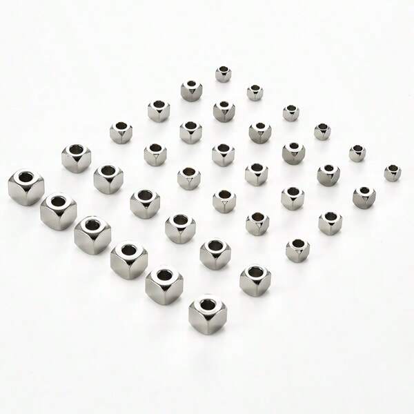 20 piezas de cuentas espaciadoras de acero inoxidable de 3/4/5/6 mm de color plata, cuentas sueltas cuadradas de metal para hacer pulseras, collares, aretes y suministros de joyería DIY