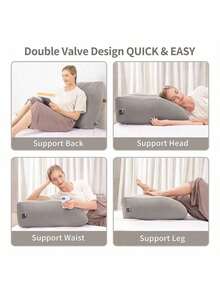 HALMAN 1 pieza Cojín de soporte inflable para alivio de piernas y rodillas, Almohada elevadora de piernas, Almohada en cuña que eleva suavemente las piernas para relajar los músculos y aliviar la hinchazón, Almohada en cuña inflable para dormir, Almohada portátil para piernas, Accesorios esenciales para ejercicio, campamento, vacaciones, accesorios de viaje, máscara para dormir, máscara para los ojos - Gris Claro - Ver 3