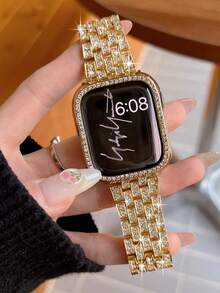 1pc Compatible With Apple WatchBand Women Apple WatchStrap 38mm 40mm 41mm 42mm 44mm 45mm 46mm 49mm,Ladies' Gold Jewelry Shiny Diamonds And Rhinestones To Replace The Metal Strap Is Compatible With Apple Watch Ultra 2/Ultra Series11/10/9/8/7/6/5/4/3/2/1/SE, Compatible With AppleWatch Accessories.Smart Watch Band - Gold - View 3
