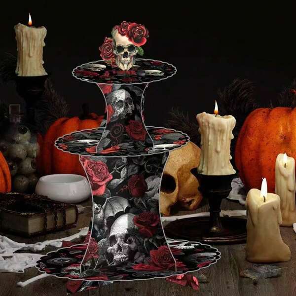 1pc Gothic Style Cake Stand Dessert Table Decor For Halloween Pumpkin Party