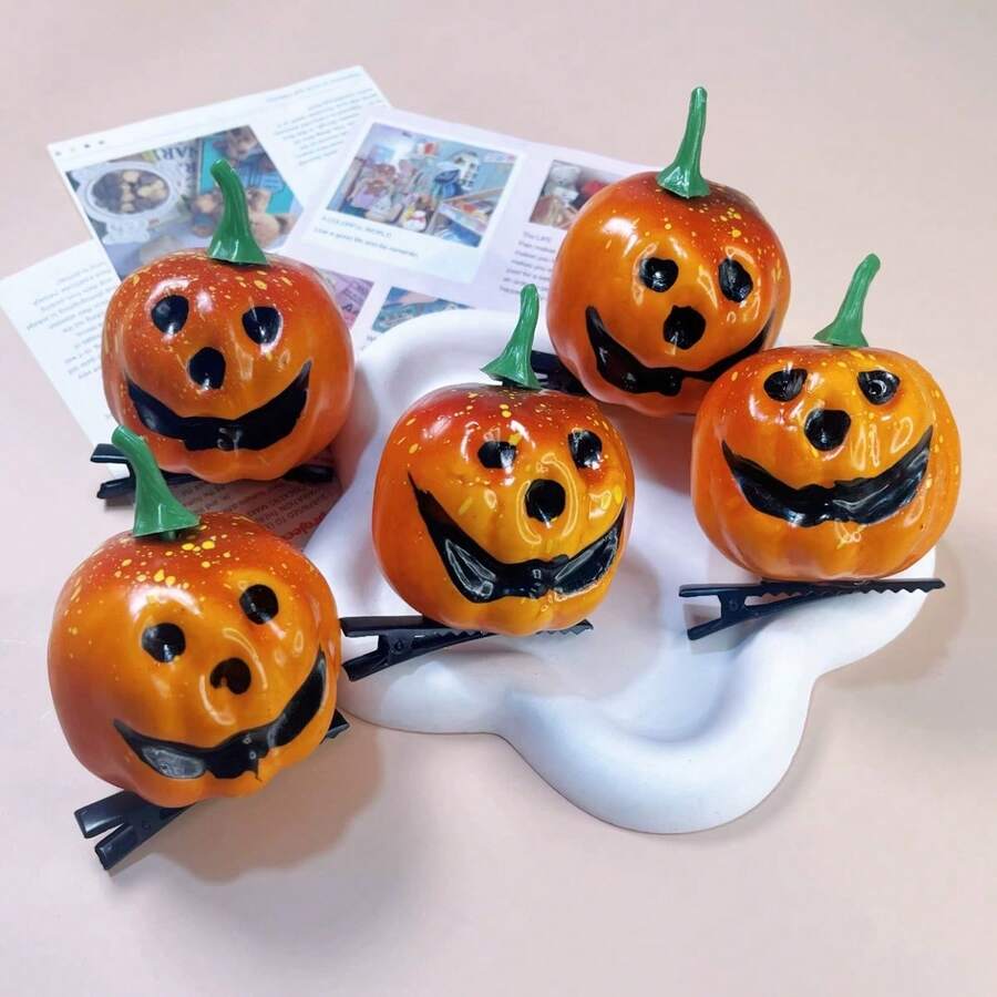 1pc/4pcs Halloween Pumpkin & Smiling Face Foam Hairclips, Party Headpiece