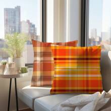 2pcs Plaid Printed Polyester Throw Pillow Covers [No Pillow Insert], 17.7*17.7in(45*45cm), [Single-Sided Printing], Daily Decorative Cushion Covers For Sofa, Bed, Living Room, Bedroom, Car, Office, Hotel, Suitable For All Seasons, Perfect Gift For Family And Friends - Multicolor - View 10