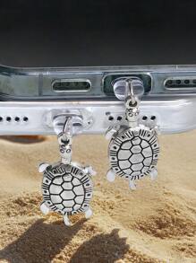 1pc Silver Metal 3D Turtle Shaped Dust Plug Charm, Suitable For Type-C & Lightning Port Smartphones