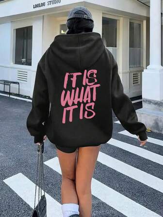 Women's Fashionable Autumn/Winter Hooded Pullover Sweatshirt, Soft And Comfortable Thermal Lined Autumn/Winter Top. Women's Casual Thermal Lined Hooded Sweatshirt, Featuring A Collegiate Print Design, Exuding Youthful Vitality. Suitable For Running, Casual Wear, Gatherings, Parties, And More. Provides Warmth During The Autumn/Winter Season, Suitable For Activities Like Running And Exercising. Oversized Thick Hooded Sweatshirt For Women, Suitable For Street Style And Outdoor Wear, Applicable For Autumn/Winter.