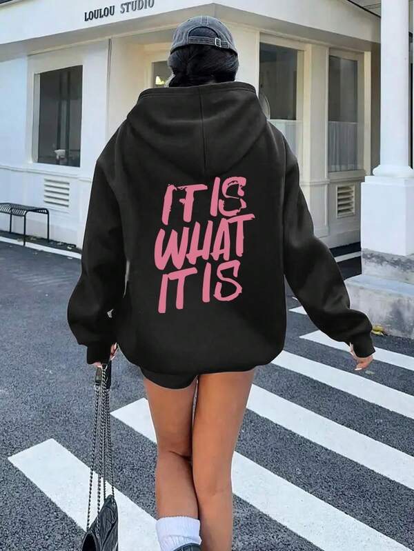 Women's Fashionable Autumn/Winter Hooded Pullover Sweatshirt, Soft And Comfortable Thermal Lined Autumn/Winter Top. Women's Casual Thermal Lined Hooded Sweatshirt, Featuring A Collegiate Print Design, Exuding Youthful Vitality. Suitable For Running, Casual Wear, Gatherings, Parties, And More. Provides Warmth During The Autumn/Winter Season, Suitable For Activities Like Running And Exercising. Oversized Thick Hooded Sweatshirt For Women, Suitable For Street Style And Outdoor Wear, Applicable For Autumn/Winter.