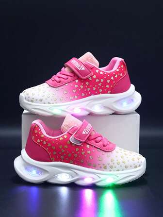 MGO Kidss MGO 儿童春秋新款LED发光鞋渐变色低帮休闲运动鞋透气轻便防滑运动鞋公主发光鞋女童1-6岁