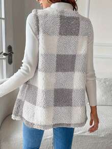 2025 Herbst/Winter Damen Lässig umkehrbarer Fleeceweste, karierter Jacke