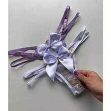 Kit 4 Thongs With Embroidered Tulle And Bow With Adjustment Lingerie Sexy Night Panties