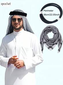 2Pcs/Set-Middle East Arab Dubai Saudi Jacquard Wave Pattern Large Size Men's Headband Headband, Hair Band Headband, Desert Headband, Dubai Arab Outdoor Square Scarf Men's Scarf Windproof Wrap Headband Square Scarf Headband!