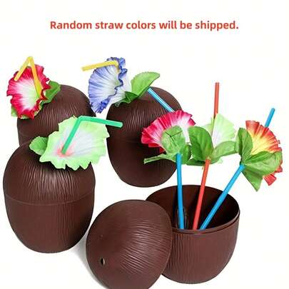 6 cốc dừa với 6 ống hút, trang trí tiệc Hawaii Luau Tiki và bãi biển cho trẻ em và người lớn