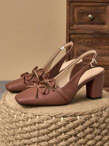 1 Pair Women's Square Toe Backless Buckle High Heel Shoes, Sexy Fashion Model Runway 7CM Chunky Heel Pumps, Suitable For Wedding, Party, Formal Occasions