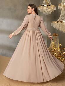 Faeriesty Vestido formal de gasa con mangas farol, escote en V y aplicaciones elegantes para fiestas, bodas, bailes de graduación, eventos de alfombra roja y banquetes de alta gama para tallas grandes