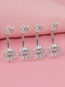 4pcs/set Rhinestone Decor Navel Belly Ring Popular Piercing Body Jewelry Gift For Women & Men - Multicolor - View 9