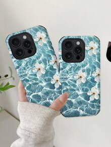 1pc Floral Pattern Soft TPU+PC Shockproof Anti-Slip Phone Case, Compatible With Apple 11/12/13/14/15/16/16 Plus/16 Pro/16 Pro Max