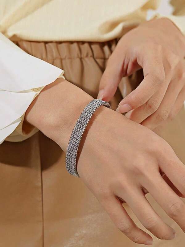 1 Pezzo Bracciale Aperto Per Coppie Alla Moda In Acciaio Inossidabile A Forma Di Ragnatela Per Uso Quotidiano, Lussuoso Gioiello Decorativo E Regalo