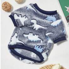 Dinosaur Print Warm Fleece Hoodie For Small/Medium Dogs, Comfortable & Fashionable Pet Clothes For Autumn/Winter