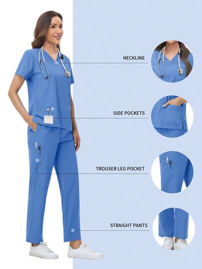 Spa Uniform Scrubs Women Breathable Soft Short Sleeved Top Straight Pants Sets Beauty Salon Nail Technician Workwear Nurse Uniform