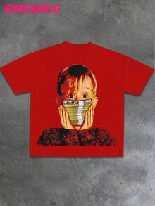 EMCGICC Y2k Men Rich Alone Street Outdoor Life Hip-Hop Style Round Neck Short Sleeved Casual T-Shirt, Comfortable And Breathable Summer Clothes