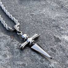 Men's Punk Style Fashion Cross Pendant, Stainless Steel Gothic Chain Necklace, Men's Necklace, Two Colors Optional - silvery - View 1