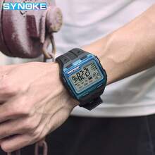 Men's Fashion Sports Digital Watch Outdoor Waterproof Watch Military LED Backlight Large Screen Wristwatch - 黑色 - 查看 3