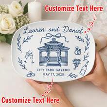 طبق تذكاري مزخرف شخصي لحفل الزفاف - مع الأسماء والتاريخ والموقع - هدية زفاف - ديكور حفل الاستقبال فقط - متعدد الألوان - مشاهدة 1