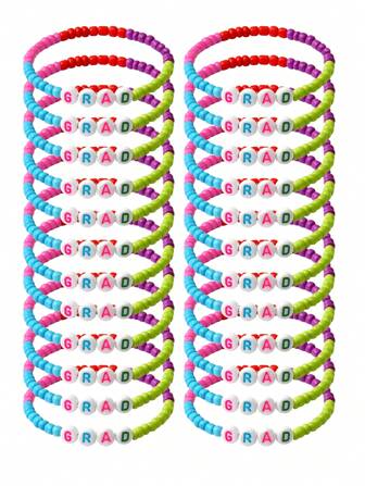 24pcs 2025 Autumn New Bohemian Style Letter INS Beaded Bracelet Jewelry DIY Kids Bracelet For Girls, Summer Accessories Back To School Gift