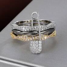 1 buah Cincin Sederhana 3 Lapis yang Dapat Dipisahkan dengan Batu Zirkonia Sintetis untuk Wanita - MultiWarna - View 42
