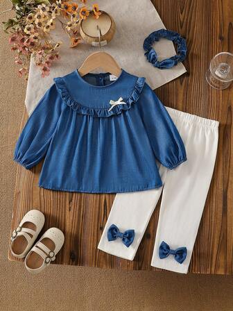 Autumn/Winter Baby Girls Outdoor Outfit, Baby Girl Clothing, Girls Round Neck Style Clothes With Cute, Fresh And Comfortable Fashion, Suitable For Infant/Baby GirlDaily, Outdoor Or Party Wear