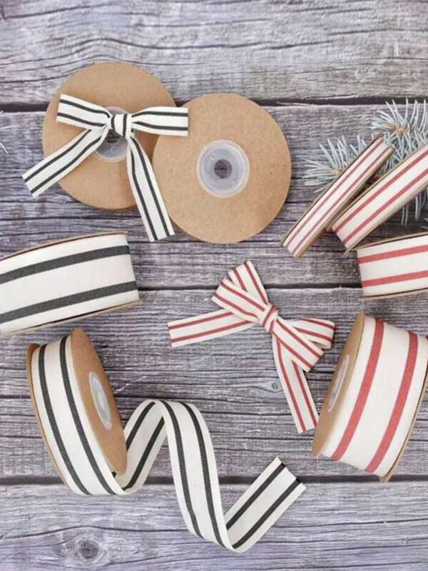 10 mètres 1 rouleau de ruban rayé de Noël, ruban d'emballage cadeau, accessoires d'artisanat naturel, artisanat DIY, décoration de fête de Noël, Saint-Valentin, anniversaire, emballage