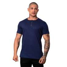 Men's Henley Shirt With 3 Buttons - 藏蓝色 - 查看 2