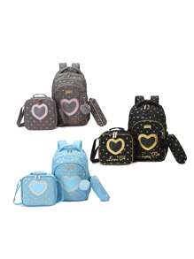 17-Inch Kids Backpack Set With Lunch Bag And Pencil Case, Lightweight School Bag Suitable For Teenagers, Girls And Boys, Heart-Shaped Glitter Large Capacity 3-In-1 Backpack, Insulated Lunch Bag, Pencil Case, Padded Shoulder Straps To Reduce Shoulder Pressure, Casual Backpack For Daily Use Or Travel