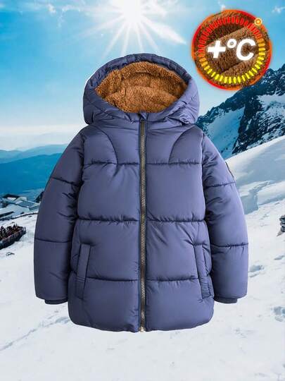 SOLOCOTE Young Boy Thick Long Sleeve Zip Front Pocket Padded Coat Coat, Thermal Lined For Autumn/Winter, Suitable For Snowy Outings, Christmas Gift
