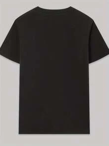 Men's Casual Short Sleeve T-Shirt - 100% Polyester Summer Graphic Tee With Vintage Gretsch Guitar & Letter Print, Navy Blue Round Neck, Machine Washable Lightweight 180gsm Fabric For Lounge & Outdoor Wear - 黑色 - 查看 2