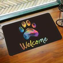 1pc Colorful Paw Print Crystal Velvet Doormat, Non-Slip And Dirt-Resistant, Indoor Carpet