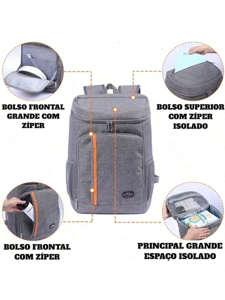 Thermal Backpack Cooler Capacity 23L Waterproof Portable Picnic Hot Cold Ref MM.Loja - Gris - Añade 7